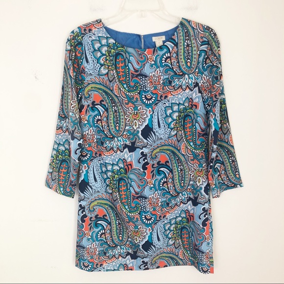 J Crew Factory Blue Paisley Shift Dress 3/4 Sleeve - Picture 8 of 8